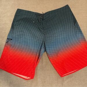 Billabong Recycler Fluid Pro Board Shorts Mens 40 Teal Red‎ Geometric Grid Ombre